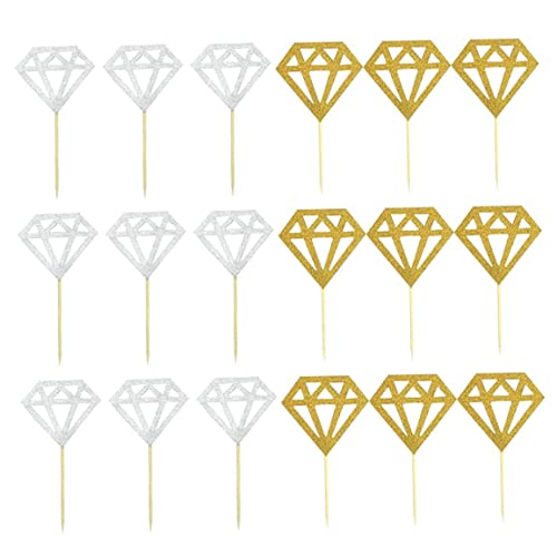 Glitzer Diamond Cupcake Toppers für Brautduschen Engagement Hochzeitsfeier Geburtstag für Donuts Diamond Donut Picks Kuchendekorationen (Silber + Gold) 60 PCs Diamond Cake Topper von Whyzsjnclg