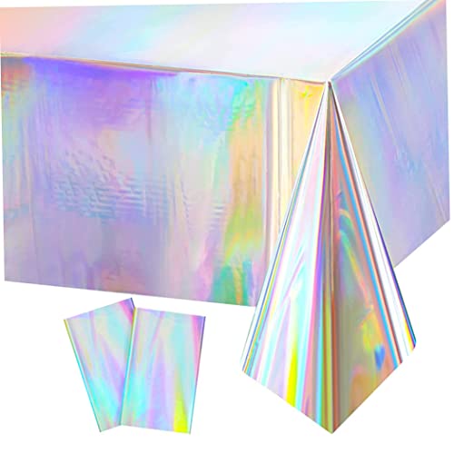 Holographische Tischdecke glänzende Einweg -Tischabdeckung Plastik -Tischdecke für Party -Dekor 137 * 274 cm 2pcs Regenbogen Hochzeitstischtuch von Whyzsjnclg