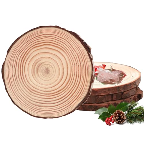 Holzscheiben für Mittelstücke 4pcs 6-7 Zoll unvollendete natürliche Holzrunden mit Rinde rustikaler Anti-Verrückte runde Holzscheiben für DIY-Malerei Hochzeits Weihnachtsdekor, Holzscheiben für Mitte von Whyzsjnclg