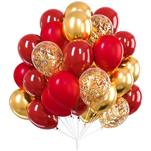 Rote und goldene Luftballons, 30 PCs Luftballons rote Luftballons, goldene Glitzerballons, goldene Metallballons für rote und goldene Partydekorationen, Partydekorationen Rot und Gold 10 Zoll; 3D -Ba von Whyzsjnclg