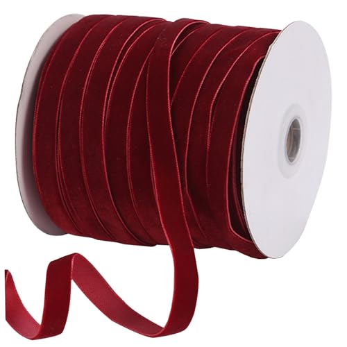 Roter Samtband, 50 Yards Samtband, 3/8 '' Single Face Samtband Rollen Vintage Weihnachtsband Rolle mit Spule für Weihnachtsbaumkranzdekoration, Geschenkverpackung und Bogenherstellung von Whyzsjnclg