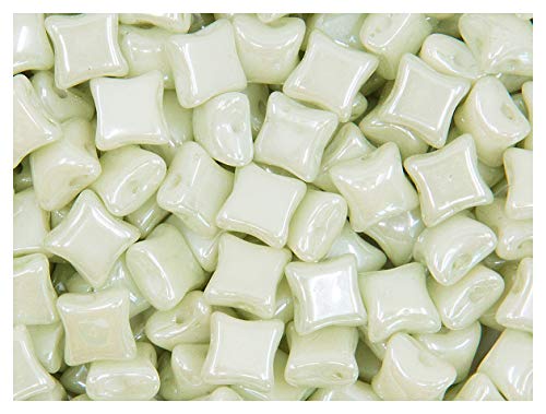 50 Stück WibeDuo Beads - Tschechische gepresste Glasperlen in Form Einer Raute 8x8mm mit Zwei Löchern, Chalk White Mint Luster (Opaque Light Green Ceramic Look) von WibeDuo Perlen