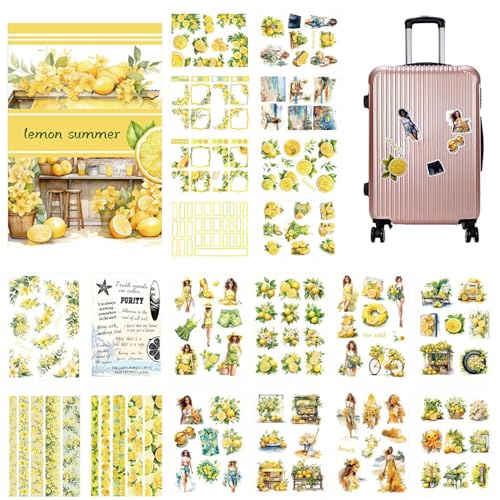 Wiclnyg Zitronenaufkleber für Scrapbooking, Stickerbuch der Vintage-Serie | Blumen-Scrapbook-Dekorationsaufkleber | PET Florales Aufkleberbuch für Erwachsene für Tagebuch, Handyhülle von Wiclnyg