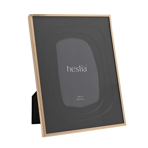 Hestia Fotorahmen aus Aluminium, mehrlagiges Passepartout, 10,2 x 15,2 cm, selbststehend, mit Staffelei-Rückseite, modernes Haushaltswaren und Geschenk, 23 cm x 18 cm (H x B) (Gold und Schwarz) von Widdop and Co