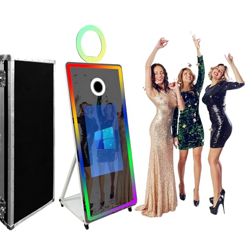 WideMeet Spiegel-Fotokabine, Selfie, LED-Rahmen, tragbarer Touchscreen, magischer Spiegel, für Hochzeiten, Partys, Veranstaltungen (weiß, 165,1 cm / 81,3 cm Bildschirm) von WideMeet