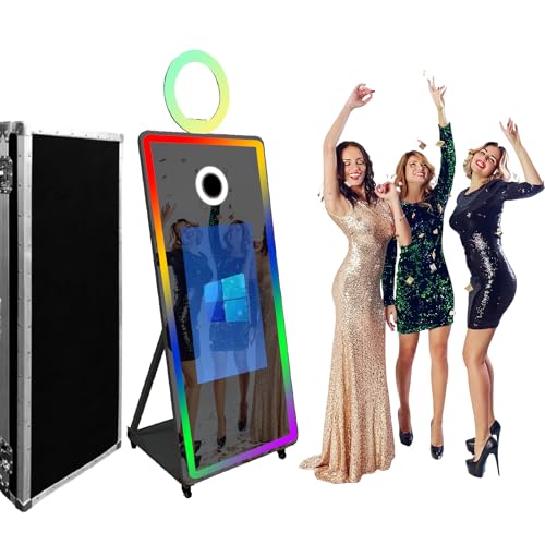 WideMeet Spiegel-Fotokabine, Selfie-Rahmen, tragbarer Touchscreen, magischer Spiegel, Standmaschine für Hochzeiten, Partys, Events (165,1 cm (65 Zoll), Schwarz + Flight Case) von WideMeet