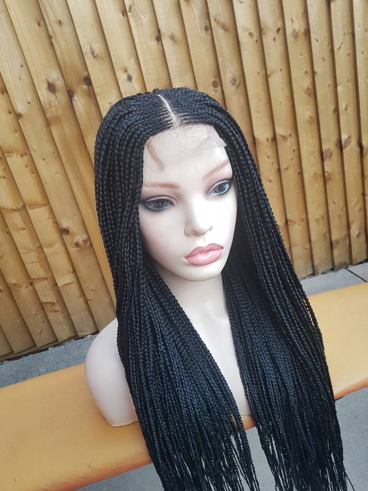 Handgemachte Geflochtene Perücke, Versandfertige Kim K Tiefer Teil Cornrows, Verschluss Cornrow Box Braids Perücke von Wigsbyflora