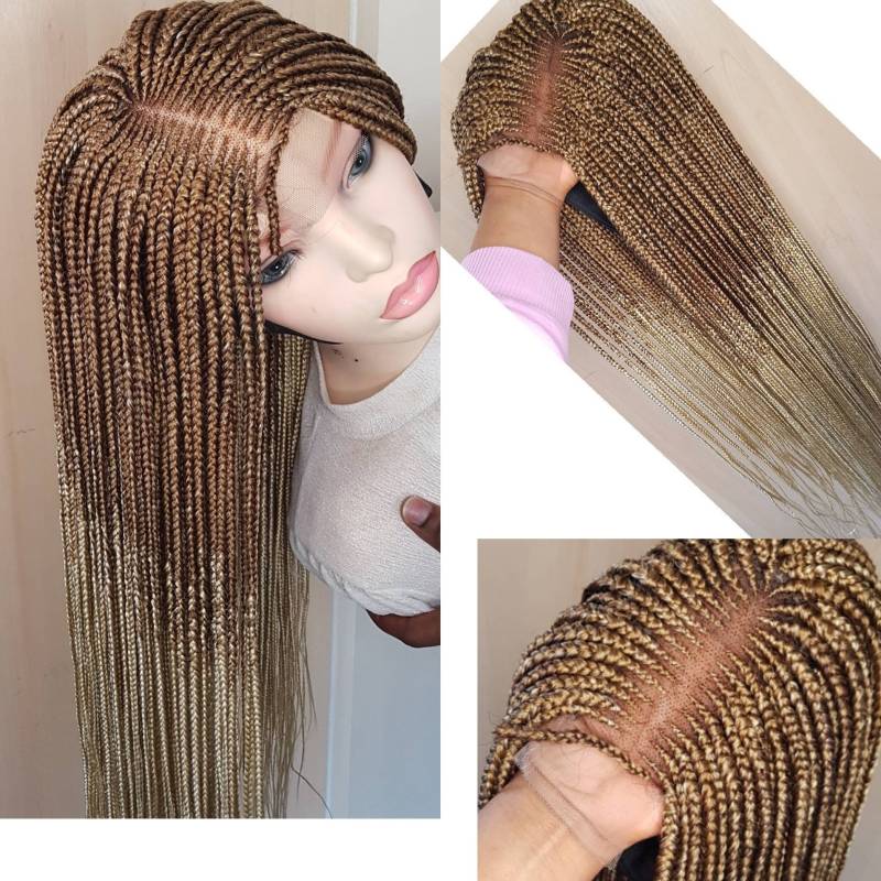 Handgemachte Perücken, Africanbraids Perücke, Ombre Haar, 2x4 Verschluss Blonde Schöne Geflochtene Zöpfe, 2 Tone Haare von Wigsbyflora