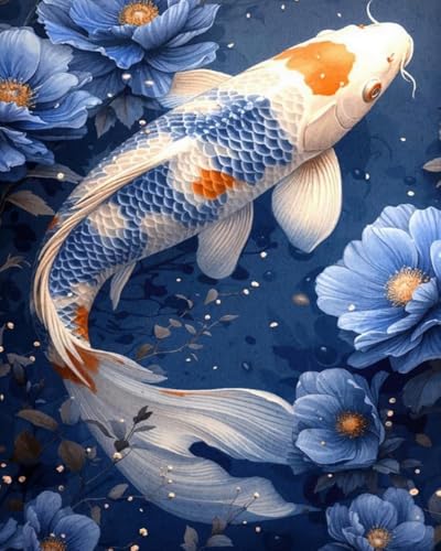 Wihgkin Kreuzstich Stickpackungen Koi-Fisch-Blume 11CT Erwachsene Sticken Set,DIY Stickbilder Vorgedruckt Kreuzstich für Anfänger Home Decor （40x50 cm ） von Wihgkin