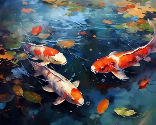 Wihgkin Kreuzstich Stickpackungen Koi-Fisch-Lotus 11CT Erwachsene Sticken Set,DIY Stickbilder Vorgedruckt Kreuzstich für Anfänger Home Decor （40x50cm ） von Wihgkin