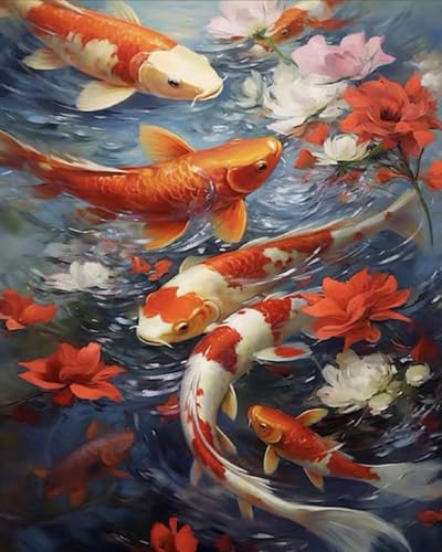 Wihgkin Kreuzstich Stickpackungen Koi-Fisch-Lotus 11CT Erwachsene Sticken Set,DIY Stickbilder Vorgedruckt Kreuzstich für Anfänger Home Decor （40x50cm ） von Wihgkin