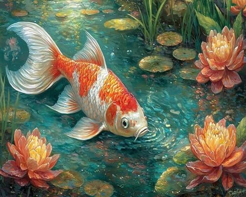 Wihgkin Kreuzstich Stickpackungen Lotus-Koi-Fische 11CT Erwachsene Sticken Set,DIY Stickbilder Vorgedruckt Kreuzstich für Anfänger Home Decor （40x50cm ） von Wihgkin