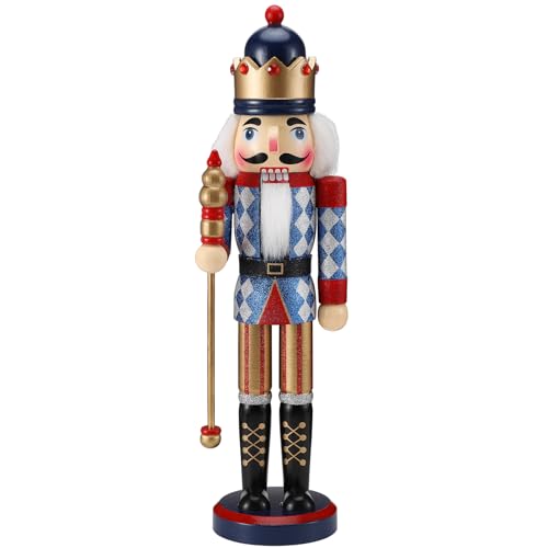 Wikay Nussknacker Soldat 38 cm Nussknacker Figur in Holz Traditionelle Weihnachtsnussknacker Figuren Klassisch Nussknacker Holzfigur Soldat Tischschmuck für Weihnachtsfest Heimdekoratio (Blau) von Wikay