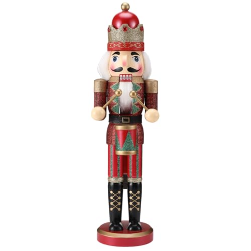 Wikay Nussknacker Soldat 38 cm Nussknacker Figur in Holz Traditionelle Weihnachtsnussknacker Figuren Klassisch Nussknacker Holzfigur Soldat Tischschmuck für Weihnachtsfest Heimdekoratio (Burgunderrot) von Wikay