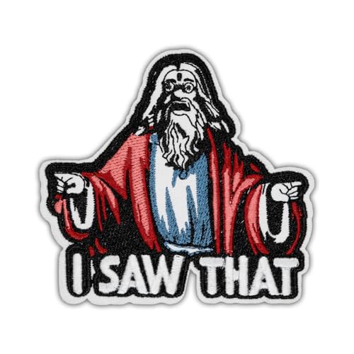 Wikineon Aufnäher mit Aufschrift "I Saw That Patch, Iron On/Sew On Patch, Funny Old Jesus God Embroidery Patch for Jackets, Backpacks, Jeans, Clothes, Hats - DIY Cool Patch for Girls, Boys, Kids von Wikineon