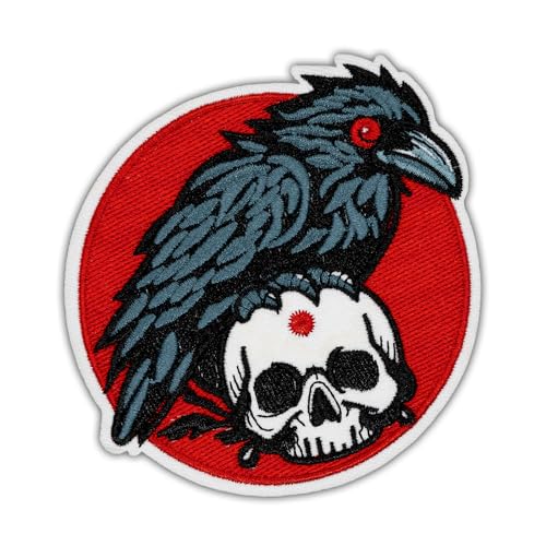 Wikineon Raven On Skull Patch Iron On / Sew On Patch Applique, Horror Punk Gothic Embroidery Patch for Jackets, Backpacks, Jeans, Clothes, Hats - DIY Cool Patch for Girls, Boys, Kids von Wikineon