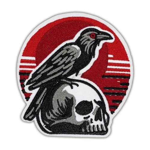 Wikineon Raven On Skull Sunset Patch, Iron On/Sew On Patch Applique, Horror Punk Gothic Embroidery Patch for Jackets, Backpacks, Jeans, Clothes, Hats - DIY Cool Patch for Girls, Boys, Kids von Wikineon