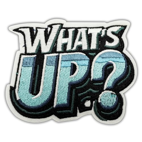 Wikineon What's Up Word Patch, bestickt, zum Aufbügeln, für Kleidung, Jacken, Jeans, Hüte, Rucksäcke, Westen – DIY lustige Meme-Applikation zum Nähen von Wikineon