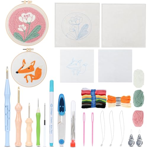 Wikmily 50-teiliges Stanznadel-Set, Stanznadel-Stickerei-Kits, Stanznadel-Werkzeug, Holzgriff-Stickstift, Stanznadeltuch, Stanznadel-Set für Anfänger, DIY-Handwerk, perfekte Dekoration und Geschenke von Wikmily