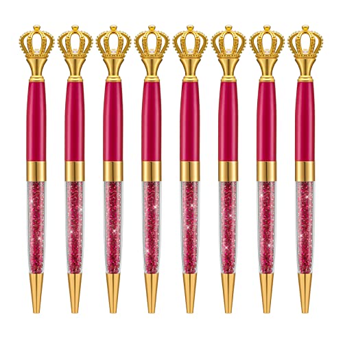 8-teiliges Kugelschreiber-Set, rote Kristallkrone, personalisierter schicker Schmuckstift für Frauen, Kinder, Mädchen, Kind, Bürobedarf, graviert mit Ihrem Namen von Wikult