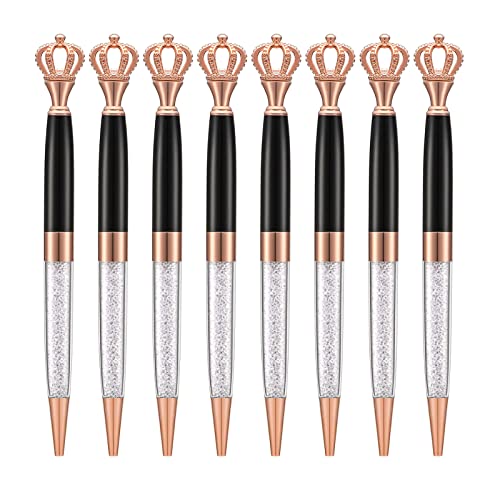 8-teiliges schwarzes Kristall-Kugelschreiber-Set, personalisierter schicker Schmuckstift für Frauen, Kinder, Mädchen, Kind, Bürobedarf, graviert mit Ihrem Namen von Wikult