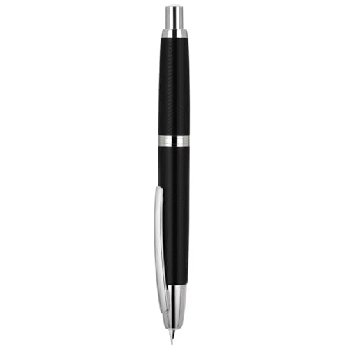 Jinhao 10 Capless Füllfederhalter mit Box, Gewellt Matt Schwarz Chrom einziehbare feine Feder mit Konverter Set (Silber Clip) von Wikult