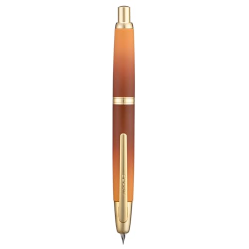 Jinhao 10 Press Füllfederhalter mit Box, Karamell Orange Farbverlauf Einziehbare extra feine Feder mit Tintenkonverter-Set (Goldener Clip) von Wikult