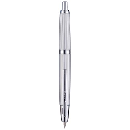 Jinhao 10 Press Füllfederhalter mit Box, Gebürstetes Mattes Chrom einziehbares extra feines Feder mit Tintenkonverter-Set (Silber Clip) von Wikult