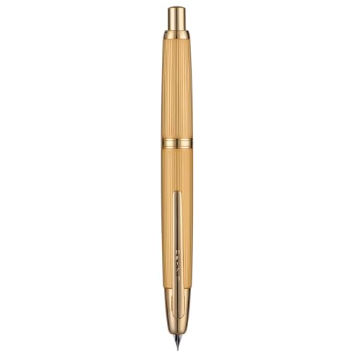 Jinhao 10 Press Füllfederhalter mit Box, Gebürstetes Mattes Gold einziehbare extra feine Feder mit Tintenkonverter-Set (Goldener Clip) von Wikult