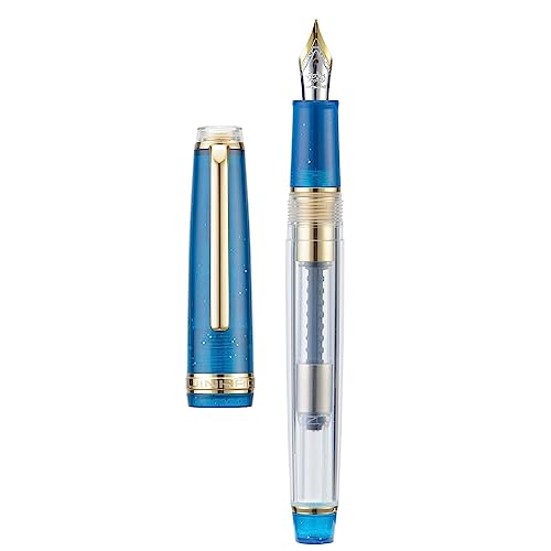 Jinhao 82 Acryl-Füllfederhalter, Iridium, feine Feder mit Tintenkonverter, Vintage-Meeresblau und transparent, klassisches Design, glattes Schreibstift (Goldverzierung) von Wikult