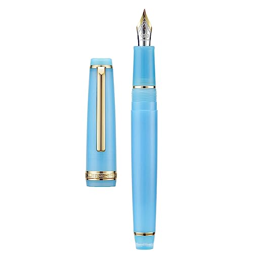 Jinhao 82 Acryl Füllfederhalter, Iridium Extra Feine Spitze mit Tintenkonverter, Transparent Sea Blue Klassisches Design Glattes Schreibstift (Goldrand) von Wikult