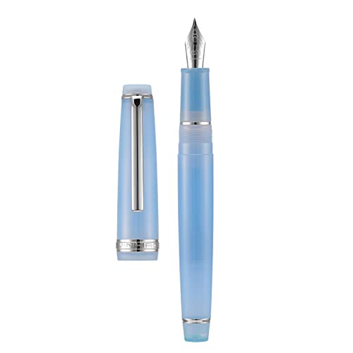 Jinhao 82 Acryl Füllfederhalter, Iridium Extra feine Feder mit Tintenkonverter, Transparent Hellblau Klassisches Design Glattes Schreiben Stift (Silberner Rand) von Wikult