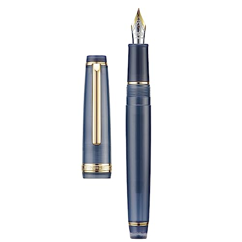 Jinhao 82 Acryl Füllfederhalter Iridium Mittlere Feder mit Tintenkonverter Transparent Dunkelblau Klassisches Design Glattes Schreiben Stift (Goldrand) von Wikult