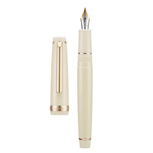 Jinhao 82 Ivory White Acryl Füllfederhalter, Iridium Medium Nib Classic Design Smooth Writing Pen with Ink Converter (Gold Trim) von Wikult