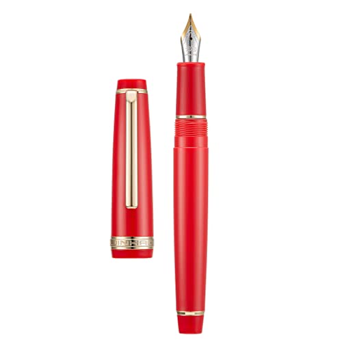 Jinhao 82 Rot Acryl Füllfederhalter, Iridium gebogene Feder Klassisches Design Glatter Schreibstift mit Tintenkonverter (Goldrand) von Wikult