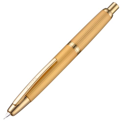 Jinhao 10 Capless Füllfederhalter mit Box, Gebürstetes Mattes Gold einziehbare feine Feder mit Konverter-Set (Goldener Clip) von Wikult