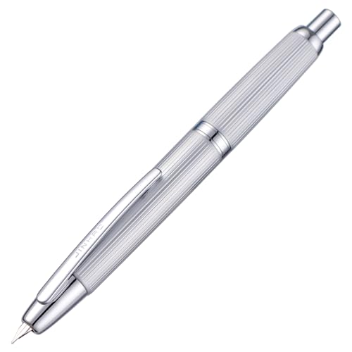 Jinhao 10 Capless Füllfederhalter mit Box, Gebürstetes Mattes Chrom einziehbare feine Feder mit Konverter-Set (Silber Clip) von Wikult