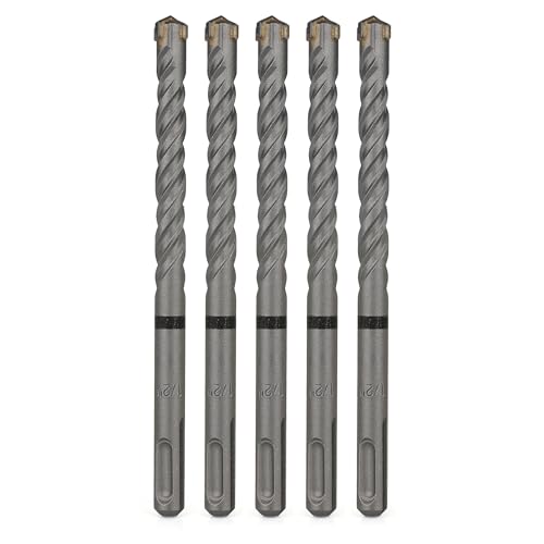 SDS Plus Bits (1,27 cm x 15,2 cm), 5-teiliges Bohrer-Set, Kreuz-Hartmetallspitzen für Beton, Ziegel, Zementwände, Stein von WildBossy