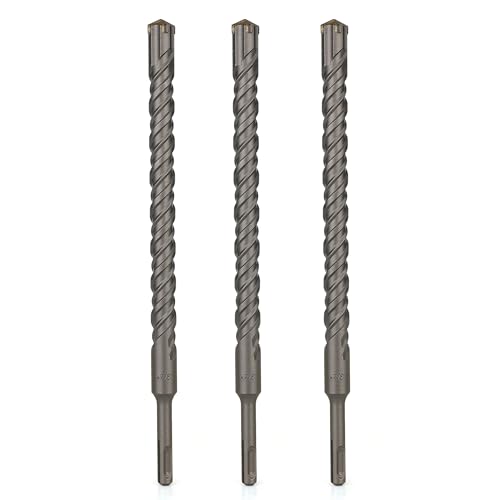 SDS Plus Bits (1,9 cm x 30,5 cm), 3-teiliges Bohrer-Set, Kreuz-Hartmetallspitzen für Beton, Ziegel, Zementwände, Stein von WildBossy