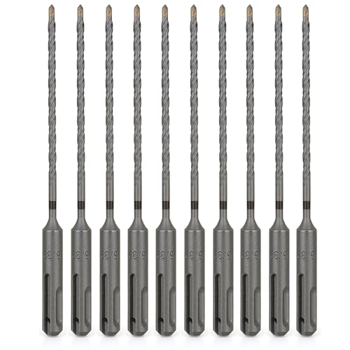 SDS Plus Bits (5/32 Zoll x 6 Zoll), 10-teiliges Bohrer-Set, Kreuz-Hartmetallspitzen für Beton, Ziegel, Zementwände, Stein von WildBossy