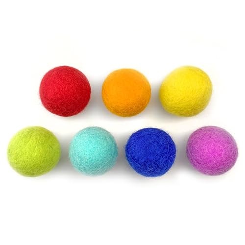 Große Regenbogen-Filzbälle | Montessori-Woll-Pompons für Babys, Basteln, Katzen, ätherische Öle, Filzen und Girlanden | 7 ROYGBIV Farben | 4 cm Jumbo-Größe | Musselin-Aufbewahrungstasche von Wildflower by hu hands