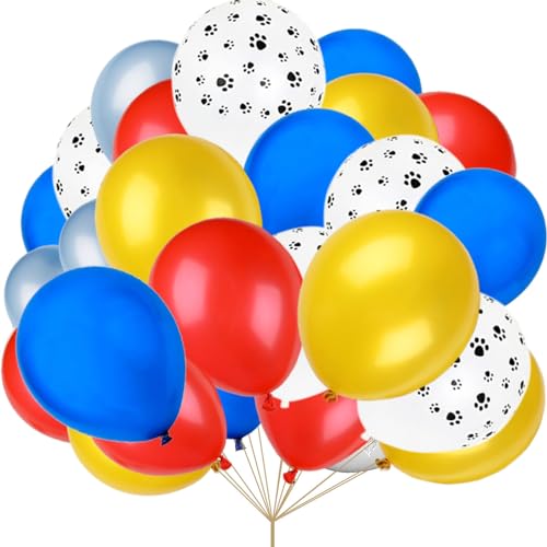 Wiletasz 40 Stück rot-gelb-blaue Luftballons 12 Zoll mit buntem Hundeaufdruck, Ballon enthalten rote, gelbe, blaue Luftballons, Welpenballons und Geburtstagsbanner für Jungen-Geburtstagsdekorationen von Wiletasz
