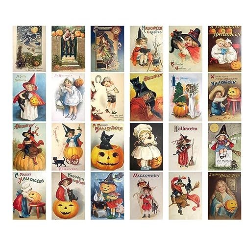 24 Stück Halloween-Grußkarten mit Umschlag Vintage-Postkarten Geschenk Dekoration Halloween Party Einladung Blanko Karten Vintage Halloween Postkarten von Wilgure