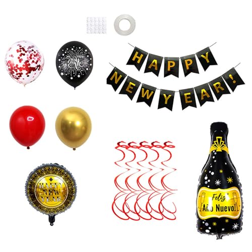 Aluminium Ballonketten Set Für Neujahrspartys Einzigartiges 2024-Frohes Neujahr Dekor Gold Schwarz Behang Dekor Party Dekorationen von Wilgure