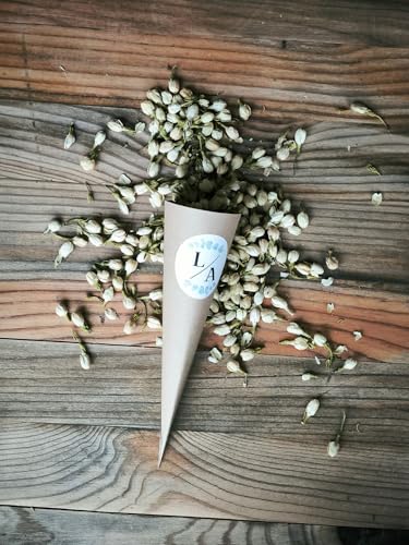 Blütenkonfetti Ivory Jasmin mit Cones und individuellem Sticker | 1L (90g) & 12 Cones aus Kraftpapier | Hochzeit | Geburtstag | Events | nachhaltiges Konfetti | Dekoration (Layout 3) von Willach GbR