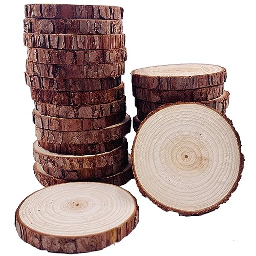 Holzscheiben 25 Stück Holz Log Scheiben 8-9 cm Baumscheiben mit Rinde unlackiertes Holz-Bastelset ungebohrte Holzkreise mit Rinde für Kunst Malerei Weihnachtsdekoration DIY Handwerk von William Craft