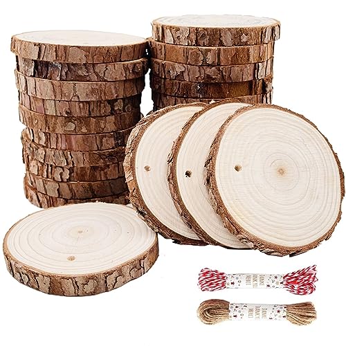 Natur Holzscheiben 25 Stück 8-9 cm Baumscheiben mit Rinde Bastelholz Kit unfertig vorgebohrt mit Loch Holzkreise ideal für Kunst und Handwerk Weihnachten Ornamente DIY Hochzeit Handwer von William Craft