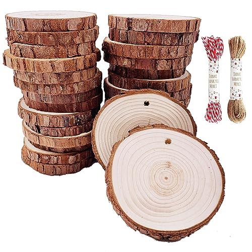 Natur Holzscheiben 40 Stück 5-6cm Baumscheiben mit Rinde Bastelholz Kit unfertig vorgebohrt mit Loch Holzkreise ideal für Kunst und Handwerk Weihnachten Ornamente DIY Hochzeit Handwerk von William Craft