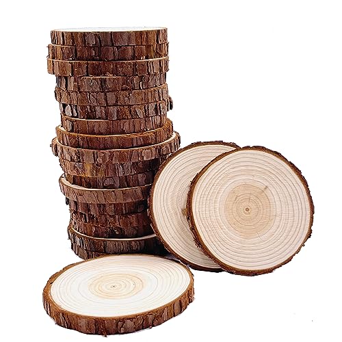 Holzscheiben 20 Stücke Holz Log Scheiben 9-10cm Unvollendete Holzkreise Ungebohrte Holzkreise ohne Loch für DIY Handwerk Holz-Scheiben Hochzeit Mittelstücke Weihnachten Dekoration Baumscheibe von William Craft