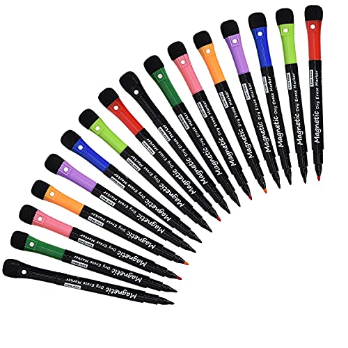 Whiteboard Marker, 16er Pack 8 Farben schwamm Whiteboard stifte, Magnetisch Whiteboard Marker mit Schwamm, Trocken Abwischbar, Rundspitze 1-2mm, Perfekt für Zuhause Schule Büro Kinder und Erwachsene von Willingood